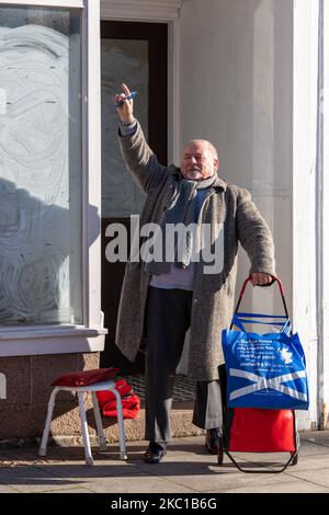 3 November 2022. Peterhead, Aberdeenshire, Scotland. This is a man preaching the gospel in Peterhead. Stock Photo
