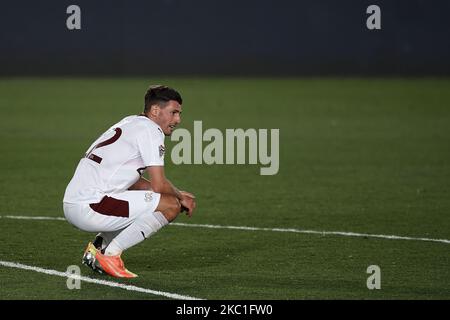 Fabian Schar (Newcastle United) of Switzerland dejected after the UEFA Nations League group stage match between Spain and Switzerland at Estadio Alfredo Di Stefano on October 10, 2020 in Madrid, Spain. (Photo by Jose Breton/Pics Action/NurPhoto) Stock Photo