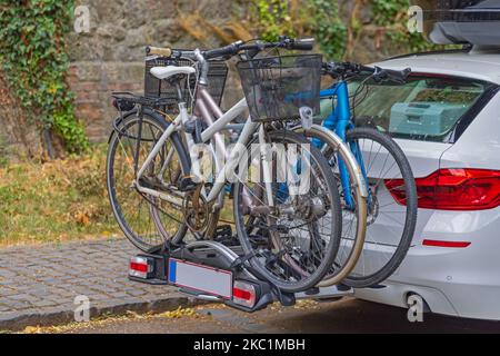 Triple Bike Carrier With Led Tail Lights and Licence Plate Holder Stock Photo