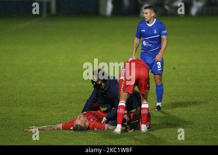 Byron Webster of Bromley receioves treatment during the Vanarama National League match between Hartlepool United and Bromley at Victoria Park, Hartlepool on Tuesday 13th October 2020. (Photo by Mark Fletcher/MI News/NurPhoto) Stock Photo