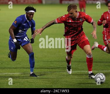 Byron Webster of Bromley in action with Claudio Ofosu during the Vanarama National League match between Hartlepool United and Bromley at Victoria Park, Hartlepool on Tuesday 13th October 2020. (Photo by Mark Fletcher/MI News/NurPhoto) Stock Photo
