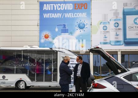 The premiere edition of ANTYCOVID EXPO Trade Fair of Solutions Increasing Sanitary and Epidemiological Safety in Krakow, Poland on October, 15, 2020. The event took place on the day the Health Ministry increased the number of counties in the red zone from 38 to 152, after Poland reported the highest daily total of coronavirus infections. (Photo by Beata Zawrzel/NurPhoto) Stock Photo