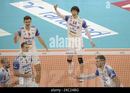 Yuki Ishikawa of Allianz Powervolley Milano during the Volley Superlega match between Allianz Powervolley Milano and NBV Verona at Allianz Cloud on October 18, 2020 in Milan, Italy. (Photo by Giuseppe Cottini/NurPhoto) Stock Photo