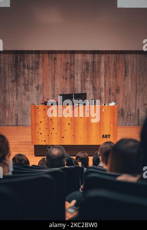 A vertical shot of the AUT Auckland University of Technology Lecture hall front Stock Photo