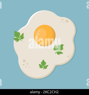 Fried egg isolated on blue background. Vector illustration in cartoon flat style. Stock Vector