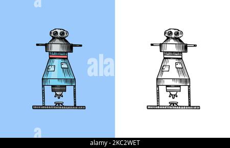 Artificial intelligence concept. Robot in Vintage style. Replicant or Android. Hand drawn Future technology. Engraved Monochrome Sketch. Stock Vector