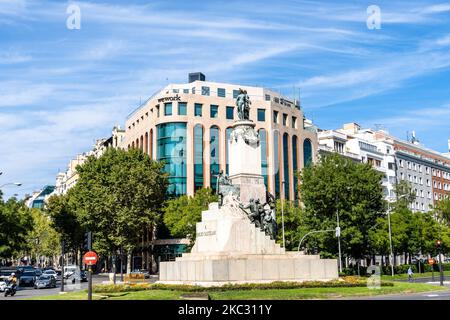 Madrid, Spain - September 24, 2022: Emilio Castelar Square in Castellana Avenue. Monument to Emilio Castelar. Sunny day Stock Photo