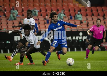 Marc Cucurella of Getafe CF during spanish La Liga match between Valencai CF and Getafe CF at Mestalla Stadium on November 1, 2020 (Photo by Jose Miguel Fernandez/NurPhoto) Stock Photo