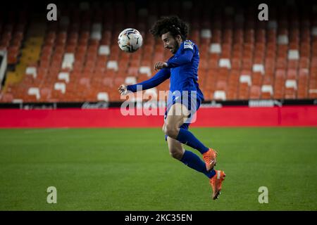 Marc Cucurella of Getafe CF during spanish La Liga match between Valencai CF and Getafe CF at Mestalla Stadium on November 1, 2020 (Photo by Jose Miguel Fernandez/NurPhoto) Stock Photo