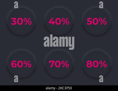 Round buttons with neomorphism percent labels. Stock Vector