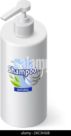Single White Bottle of Shampoo with Lable in Isometric Style Stock Vector