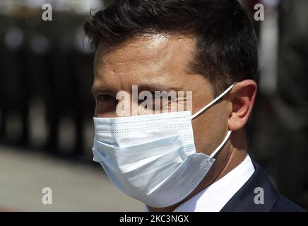 This file photo taken on 21 July 2020 shows Ukrainian President Volodymyr Zelensky during a welcoming ceremony at the Mariinsky Palace in Kyiv, Ukraine. Volodymyr Zelensky says on Telegram he has tested positive for the COVID-19 coronavirus as local media reported on 09 November 2020. (Photo by STR/NurPhoto) Stock Photo