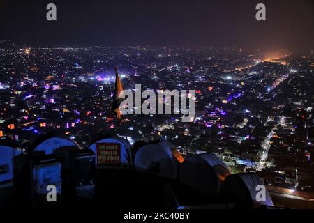 Jaipur : A aerial view of the city of Jaipur illuminated on the eve of the Diwali Festival, Friday, Rajasthan,India,Nov 13, 2020.(Photo by Vishal Bhatnagar/NurPhoto) Stock Photo