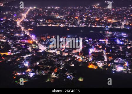 Jaipur : A aerial view of the city of Jaipur illuminated on the eve of the Diwali Festival, Friday, Rajasthan,India,Nov 13, 2020.(Photo by Vishal Bhatnagar/NurPhoto) Stock Photo