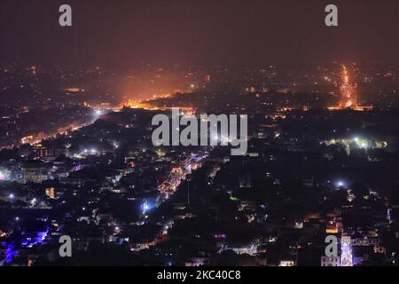 Jaipur : A aerial view of the city of Jaipur illuminated on the eve of the Diwali Festival, Friday, Rajasthan,India,Nov 13, 2020.(Photo by Vishal Bhatnagar/NurPhoto) Stock Photo