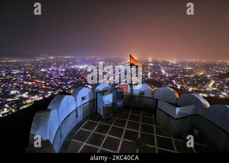 Jaipur : A aerial view of the city of Jaipur illuminated on the eve of the Diwali Festival, Friday, Rajasthan,India,Nov 13, 2020.(Photo by Vishal Bhatnagar/NurPhoto) Stock Photo