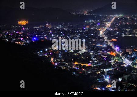 Jaipur : A aerial view of the city of Jaipur illuminated on the eve of the Diwali Festival, Friday, Rajasthan,India,Nov 13, 2020.(Photo by Vishal Bhatnagar/NurPhoto) Stock Photo