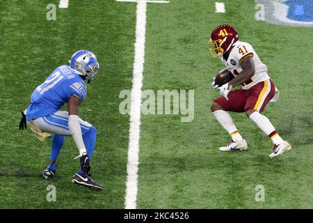 Detroit Lions defensive back D.J. Hayden is congratulated by teammates  Tavon Wilson and Jeremiah Valoaga after he recovered a Chicago Bears  quarterback Mitchell Trubisky fumble and returned it for a touchdown during