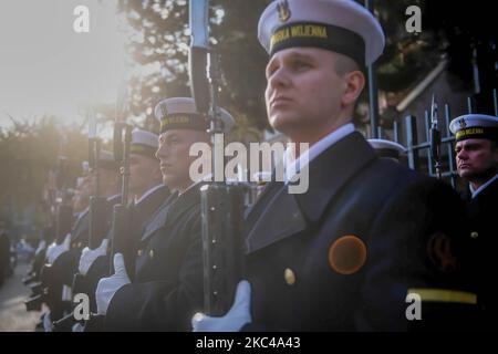 Gdansk, Poland. 04th Nov, 2022. Polish Navy Soldiers are seen during the funeral mass at St. Bridget's Church. Ten soldiers from the Military Transit Depot were re-buried at the newly built Polish Army Soldiers' Cemetery in Westerplatte. From September 1, 1939, the military defended the peninsula, but the remains of nine of them were not found until the archaeological work in 2019. Credit: SOPA Images Limited/Alamy Live News Stock Photo