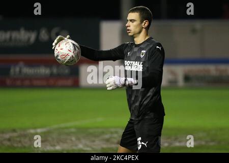 Nik Tzanev of AFC Wimbledon during the FA Cup match between Barrow and AFC Wimbledon at the Holker Street, Barrow-in-Furness on Thursday 26th November 2020. (Photo by Mark Fletcher/MI News/NurPhoto) Stock Photo