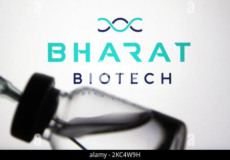 In this photo illustration the Bharat Biotech logo of Indian ...