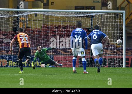 Oldham Athletic's Ian Lawlor (Goalkeeper) during the FA Cup match between Bradford City and Oldham Athletic at the Coral Windows Stadium, Bradford on Saturday 28th November 2020. (Photo by Eddie Garvey/MI News/NurPhoto) Stock Photo