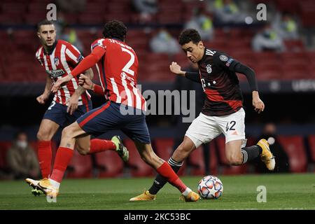 Jamal Musiala of Bayern during the UEFA Champions League Group A stage match between Atletico Madrid and FC Bayern Muenchen at Estadio Wanda Metropolitano on December 1, 2020 in Madrid, Spain. (Photo by Jose Breton/Pics Action/NurPhoto) Stock Photo