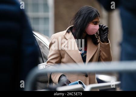 Attorney General Suella Braverman, Conservative Party MP for Fareham, wears a face mask arriving on Downing Street for the weekly cabinet meeting, currently being held at the Foreign, Commonwealth and Development Office (FCDO), in London, England, on December 8, 2020. (Photo by David Cliff/NurPhoto) Stock Photo
