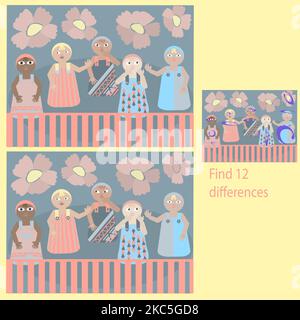 for children under 7 years old, find 12 differences in the Funny BABIES puzzle Stock Vector