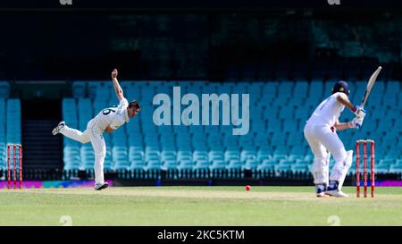 Mark Steketee of Australia A bowls during day two of the Tour Match between Australia A and India at Sydney Cricket Ground on December 12, 2020 in Sydney, Australia. ( Editorial use only) (Photo by Izhar Khan/NurPhoto) Stock Photo