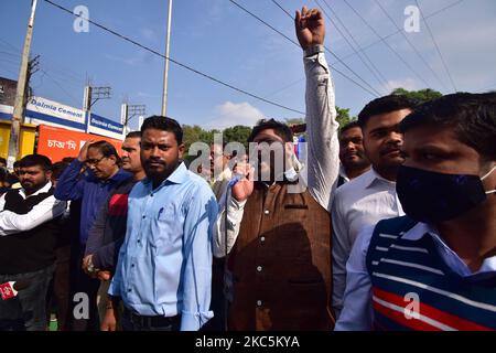 Activist of All Assam Students union (AASU) shout slogans during a protest against the Citizenship Amendment Act (CAA), in Nagaon District of Assam,India on Dec 12,2020 (Photo by Anuwar Hazarika/NurPhoto) Stock Photo