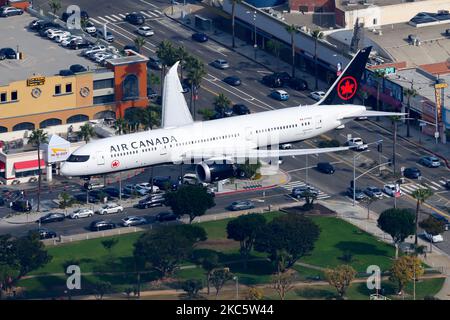 Air Canada Boeing 787-9 Dreamliner airplane landing. Aircraft 787 of Air Canada flying. Plane registered as C-FVLZ on approach. Stock Photo