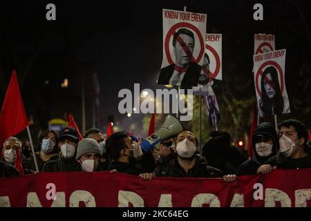 Antifascists, precarious workers, students, movements for the right to housing protest against budget law 2021 and government in Rome, Italy, on December 18, 2020 (Photo by Sirio Tessitore/NurPhoto) Stock Photo