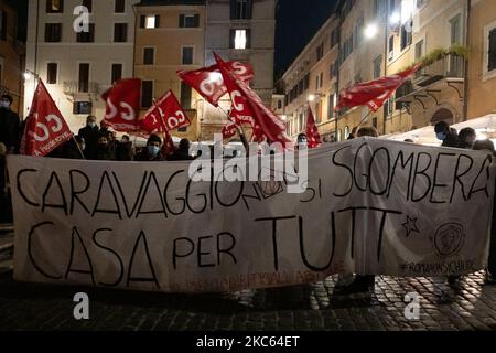 Antifascists, precarious workers, students, movements for the right to housing protest against budget law 2021 and government in Rome, Italy, on December 18, 2020 (Photo by Sirio Tessitore/NurPhoto) Stock Photo