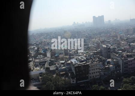 An aerial view shows neighbourhood around the mosque complex from one of its minarets, at Jama Masjid, on December 19, 2020 in Delhi. India crossed one crore Covid-19 cases, adding 10 lakh infections in nearly a month, even as the virus spread slowed and recoveries surged to over 95.50 lakh, according to the Union health ministry. (Photo by Mayank Makhija/NurPhoto) Stock Photo