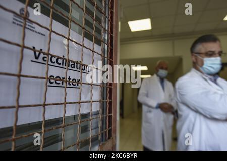 A view of a vaccination centre during a media tour, amid the coronavirus disease (COVID-19) pandemic, in Athens, Greece, December 23, 2020. (Photo by Dimitris Lampropoulos/NurPhoto) Stock Photo