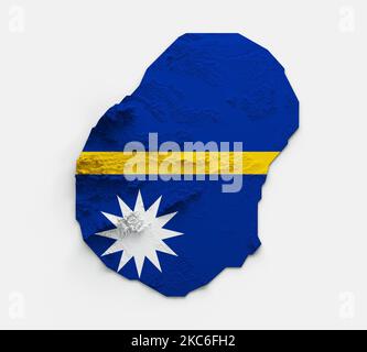 A 3D render of Nauru Map Flag Shaded relief Color Height map on white background Stock Photo