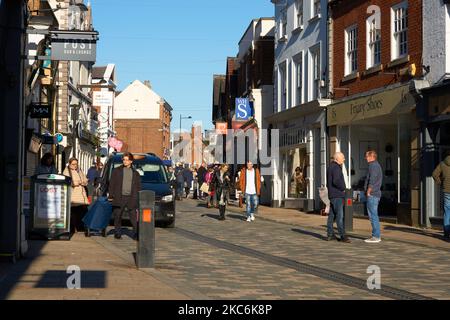 Shoppers on a high street Uttoxeter, Staffordshire, UK Stock Photo