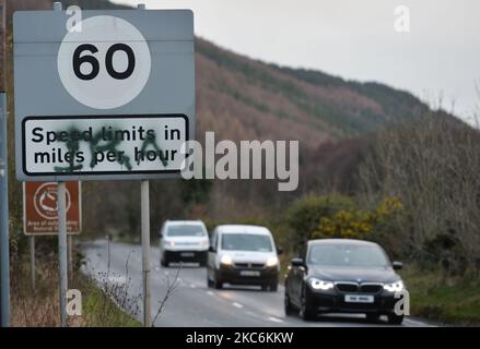 IRA 'spraypainted' on a road sign, at the border between the Republic of Ireland and the United Kingdom. On Tuesday, December 29, 2020, in Jonesborough, County Armagh, Northern Ireland, United Kingdom. (Photo by Artur Widak/NurPhoto) Stock Photo