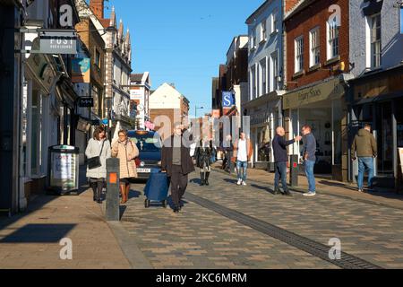 Shoppers on a high street Uttoxeter, Staffordshire, UK Stock Photo