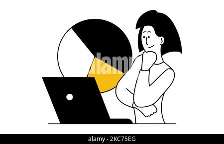 Woman accountant and business finance work vector illustration concept. Money accounting and cartoon female female analysis budget. Audit worker and b Stock Vector