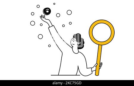Man search idea and business creative marketing solution vector illustration concept. Web innovation and creativity opportunity character. Inspiration Stock Vector