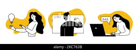 Productivity project set business vector illustration concept. Management work and schedule task success. Office planning strategy and organization ef Stock Vector