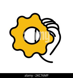 Mechanic gear service with hand line icon for support concept. Web setting and support concept. Vector illustration design on white background. Outlin Stock Vector