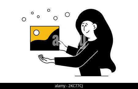 Digital work and business internet communication vector illustration concept. Online marketing and social network management. Seo connection and proce Stock Vector