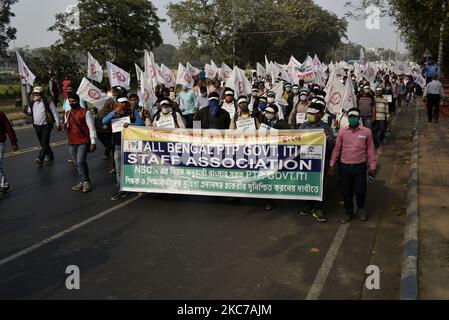 All Bengal Teachers Association participates in a protest rally demands employment, salary and retirement plan, against the state government, Kolkata, India, 11 January, 2021. (Photo by Indranil Aditya/NurPhoto) Stock Photo