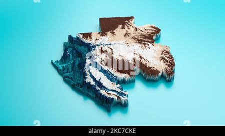 A 3d rendering of the Gabon map on a blue background Stock Photo