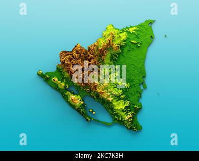 The topographic Nicaragua map 3d illustration against a blue background Stock Photo