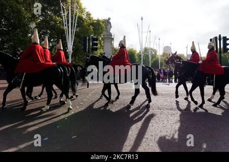 The Queens Household Cavalry mounted on horseback in The Mall street Stock Photo
