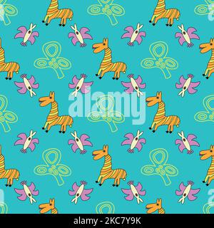 Childish style zebra and birds seamless pattern. Stock Vector